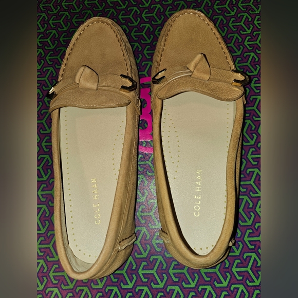 Tan Suede Loafers with Buckle Detail - Picture 8 of 9